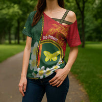 Personalised PNG Oro Provins Cross Shoulder Shirt Papua New Guinea Plumeria Melanesian Pattern LT14 - Polynesian Pride
