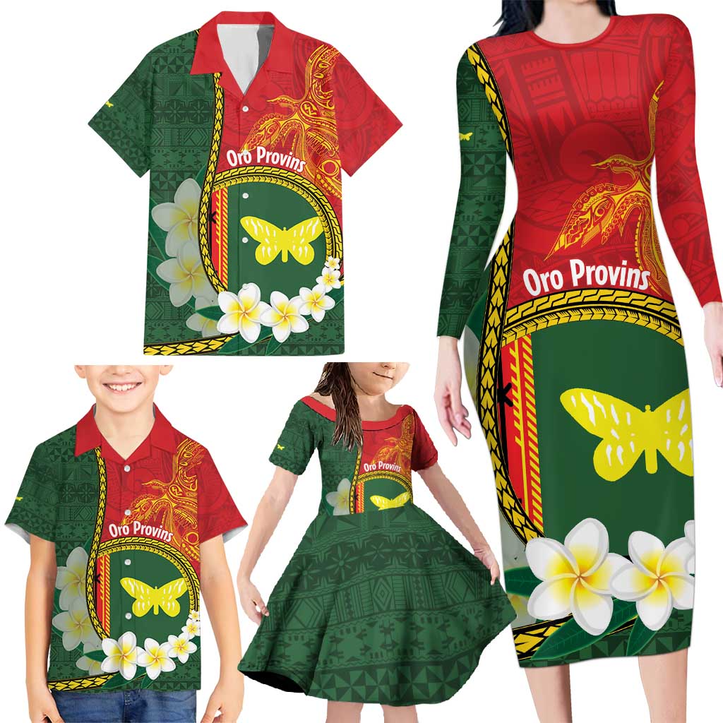 Personalised PNG Oro Provins Family Matching Long Sleeve Bodycon Dress and Hawaiian Shirt Papua New Guinea Plumeria Melanesian Pattern LT14 - Polynesian Pride