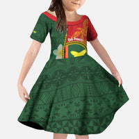 Personalised PNG Oro Provins Family Matching Off The Shoulder Long Sleeve Dress and Hawaiian Shirt Papua New Guinea Plumeria Melanesian Pattern LT14 Daughter's Dress Green - Polynesian Pride