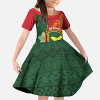 Personalised PNG Oro Provins Family Matching Off Shoulder Maxi Dress and Hawaiian Shirt Papua New Guinea Plumeria Melanesian Pattern LT14 Daughter's Dress Green - Polynesian Pride