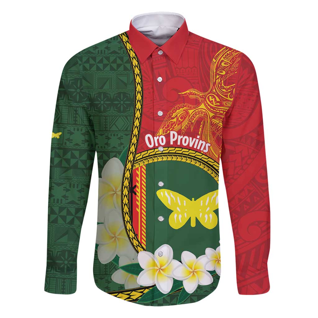 Personalised PNG Oro Provins Family Matching Off Shoulder Maxi Dress and Hawaiian Shirt Papua New Guinea Plumeria Melanesian Pattern LT14 Dad's Shirt - Long Sleeve Green - Polynesian Pride