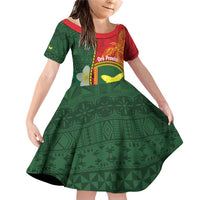 Personalised PNG Oro Provins Family Matching Off Shoulder Short Dress and Hawaiian Shirt Papua New Guinea Plumeria Melanesian Pattern LT14 Daughter's Dress Green - Polynesian Pride