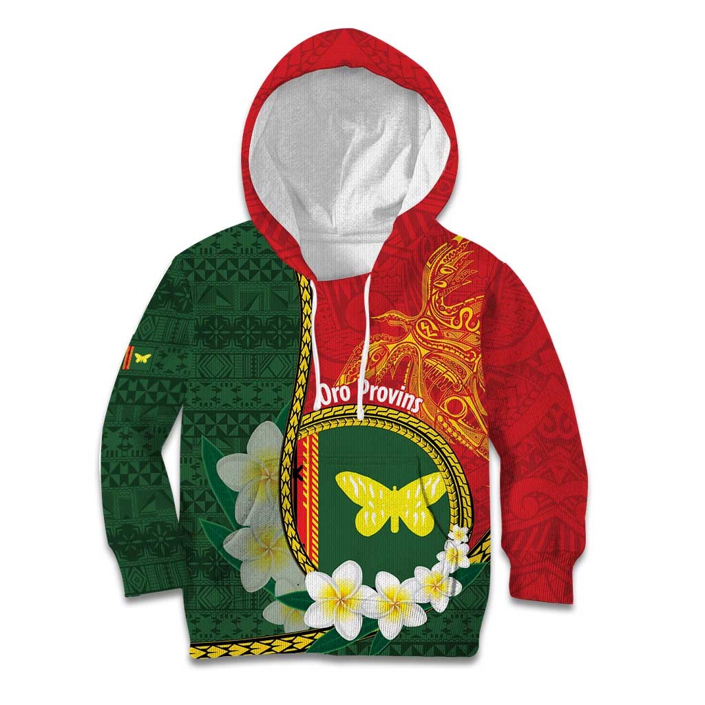 Personalised PNG Oro Provins Kid Hoodie Papua New Guinea Plumeria Melanesian Pattern LT14 Hoodie Green - Polynesian Pride