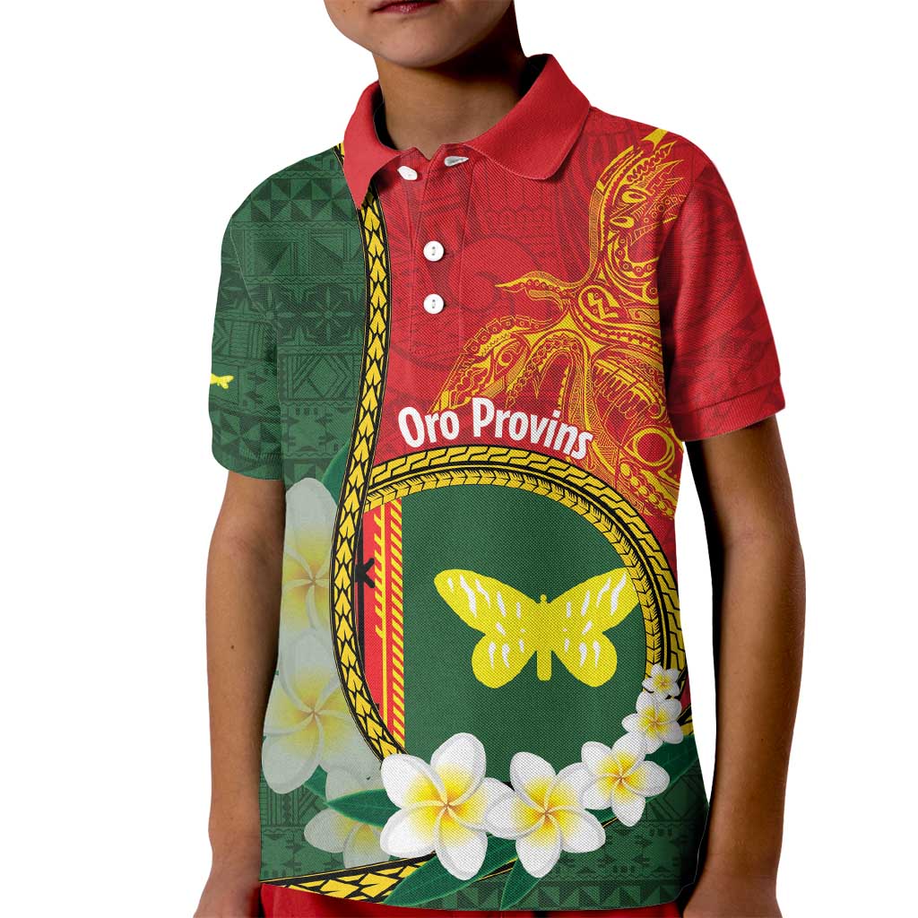 Personalised PNG Oro Provins Kid Polo Shirt Papua New Guinea Plumeria Melanesian Pattern LT14 Kid Green - Polynesian Pride