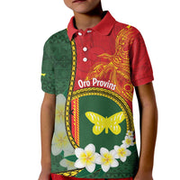 Personalised PNG Oro Provins Kid Polo Shirt Papua New Guinea Plumeria Melanesian Pattern LT14 Kid Green - Polynesian Pride