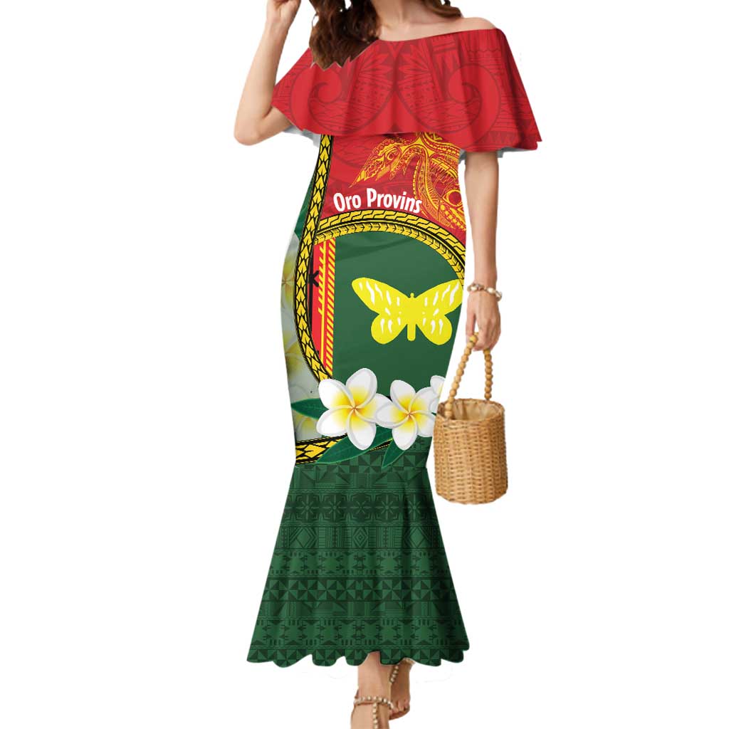 Personalised PNG Oro Provins Mermaid Dress Papua New Guinea Plumeria Melanesian Pattern - Polynesian Pride