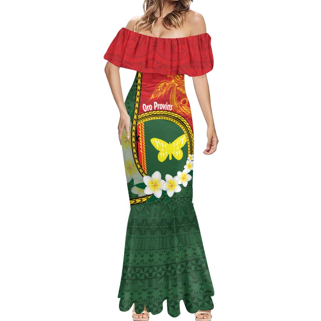 Personalised PNG Oro Provins Mermaid Dress Papua New Guinea Plumeria Melanesian Pattern LT14 - Polynesian Pride