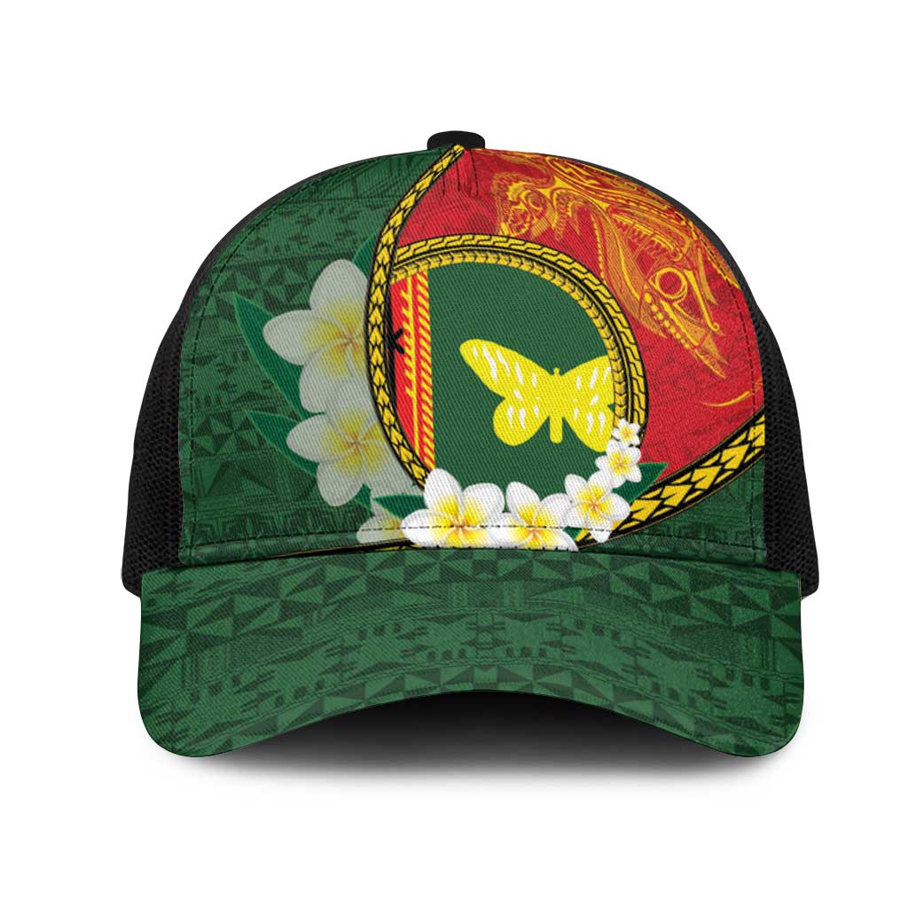 PNG Oro Provins Mesh Trucker Cap Papua New Guinea Plumeria Melanesian Pattern - Polynesian Pride