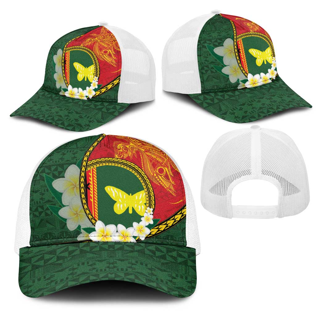 PNG Oro Provins Mesh Trucker Cap Papua New Guinea Plumeria Melanesian Pattern - Polynesian Pride