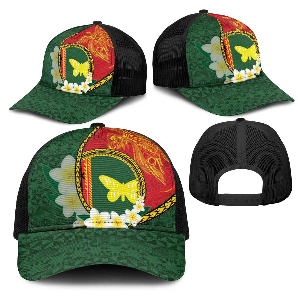 PNG Oro Provins Mesh Trucker Cap Papua New Guinea Plumeria Melanesian Pattern - Polynesian Pride