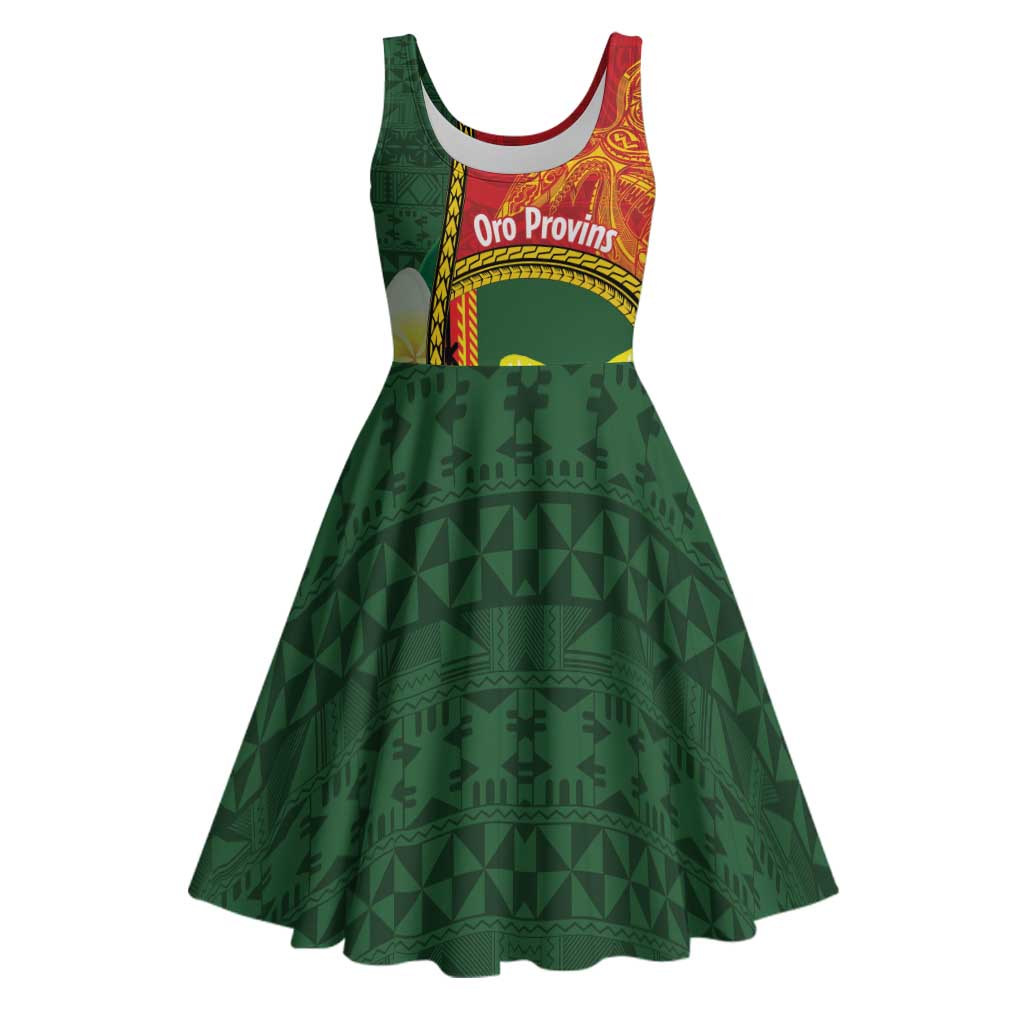 Personalised PNG Oro Provins Midi Dress Papua New Guinea Plumeria Melanesian Pattern LT14 Green - Polynesian Pride