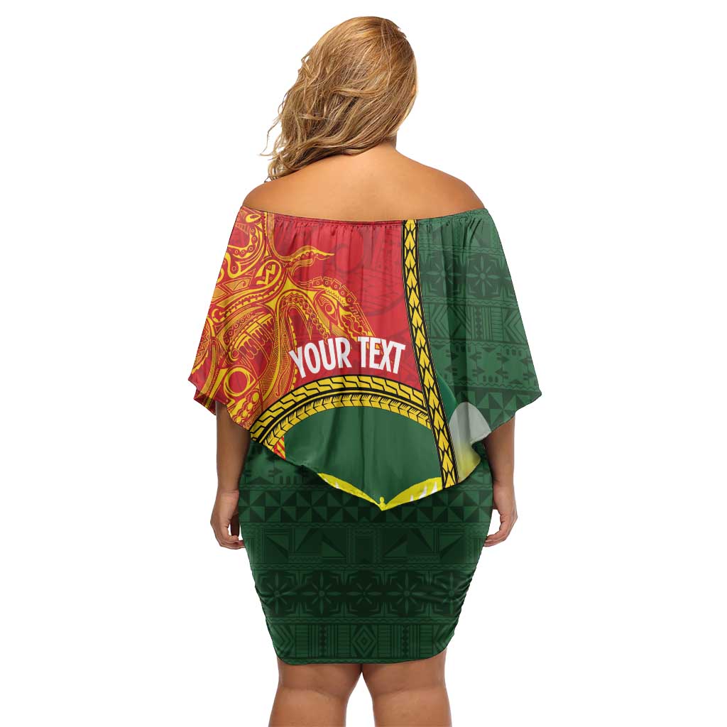 Personalised PNG Oro Provins Off Shoulder Short Dress Papua New Guinea Plumeria Melanesian Pattern LT14 - Polynesian Pride