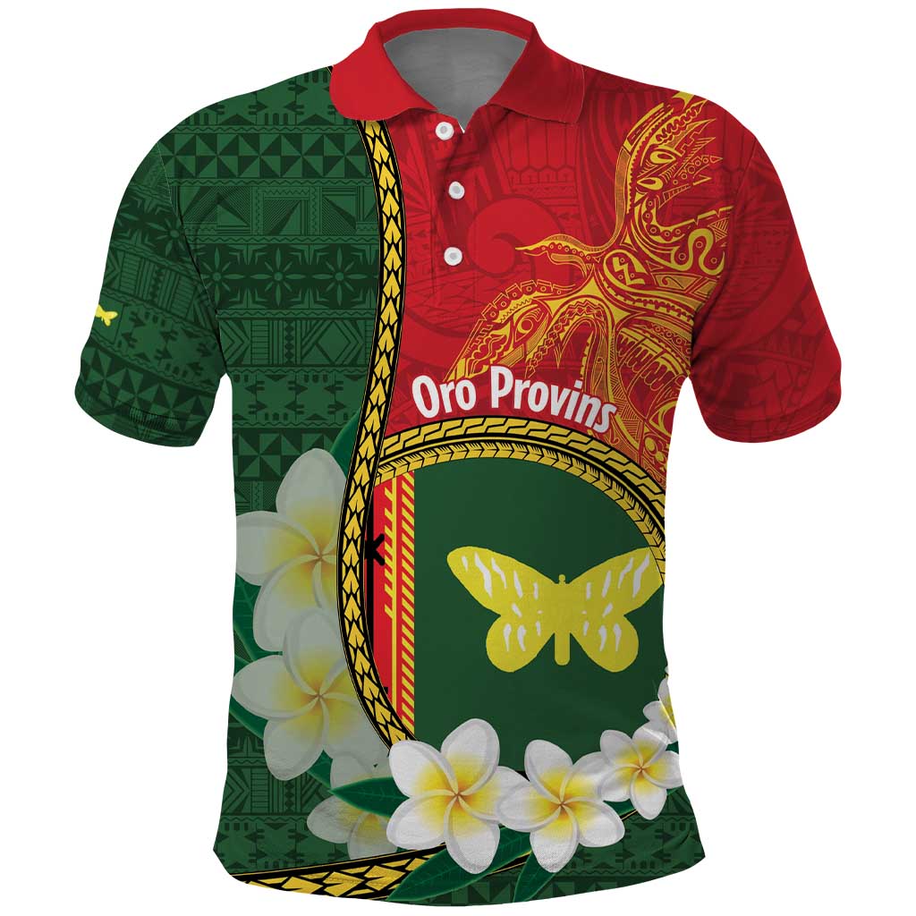 Personalised PNG Oro Provins Polo Shirt Papua New Guinea Plumeria Melanesian Pattern LT14 Green - Polynesian Pride