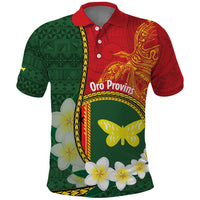 Personalised PNG Oro Provins Polo Shirt Papua New Guinea Plumeria Melanesian Pattern LT14 Green - Polynesian Pride