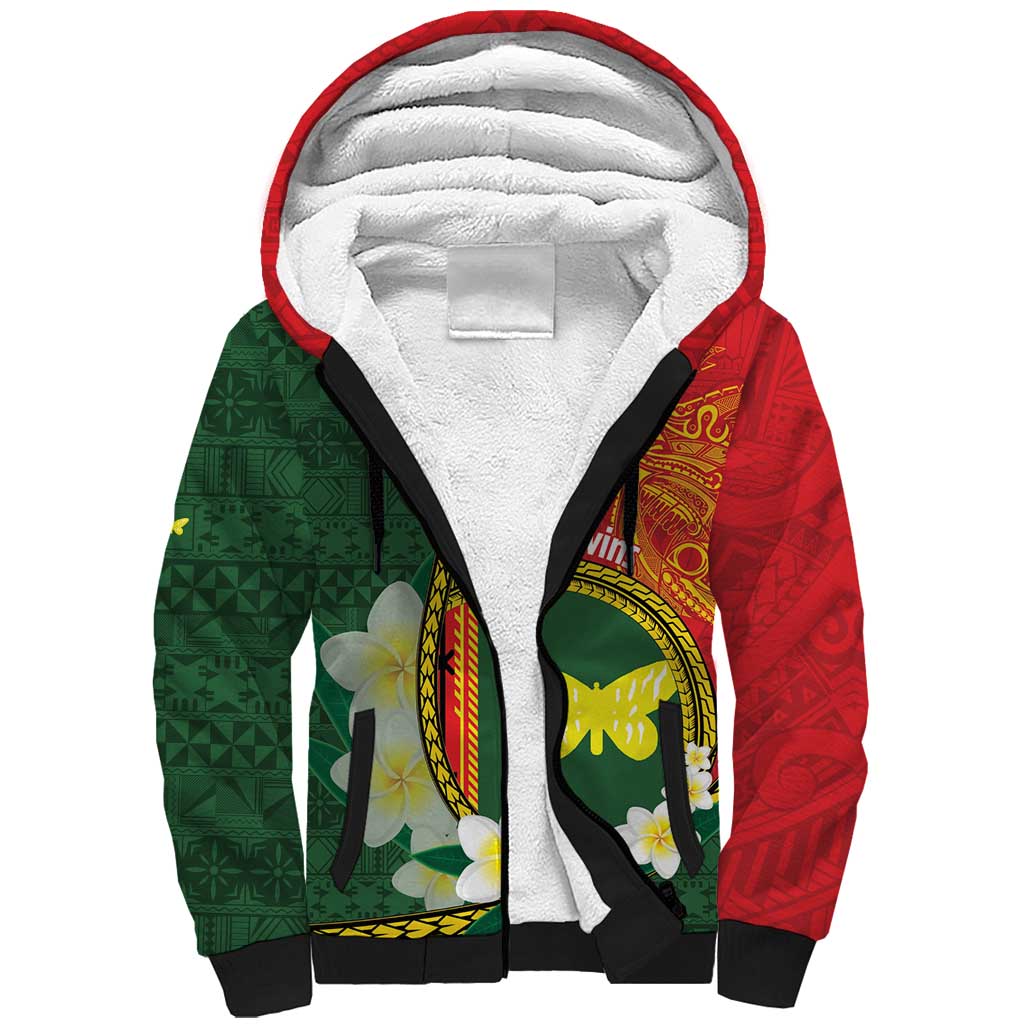 Personalised PNG Oro Provins Sherpa Hoodie Papua New Guinea Plumeria Melanesian Pattern LT14 Unisex Green - Polynesian Pride