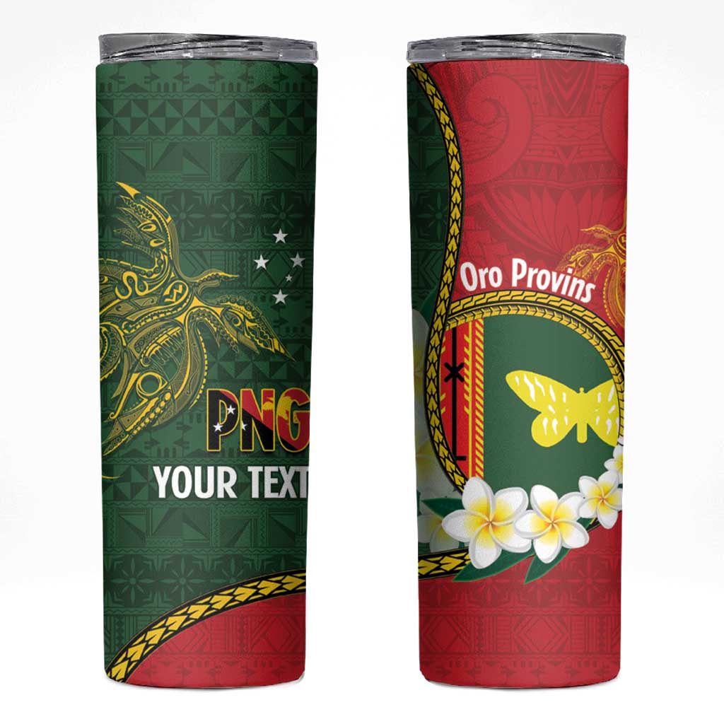 Personalised PNG Oro Provins Skinny Tumbler Papua New Guinea Plumeria Melanesian Pattern LT14 Green - Polynesian Pride