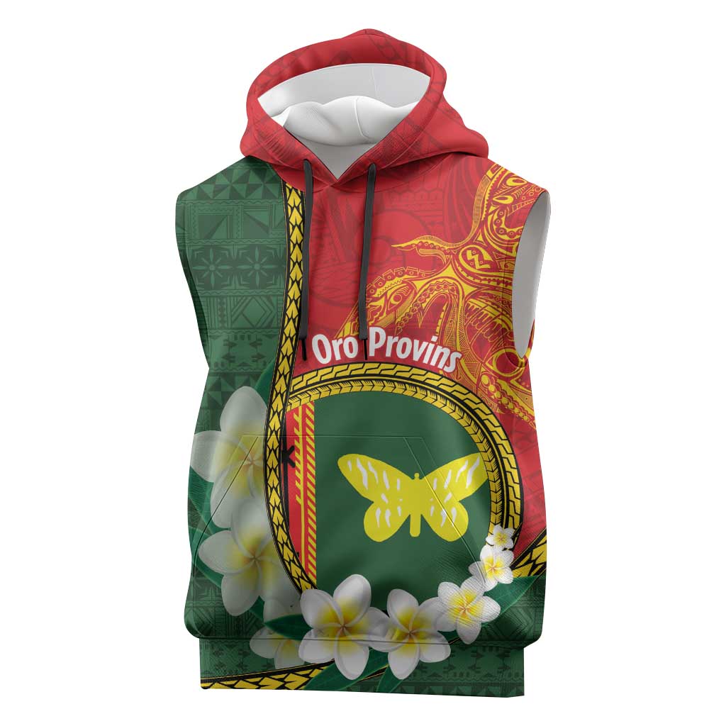 Personalised PNG Oro Provins Sleeveless Hoodie Papua New Guinea Plumeria Melanesian Pattern LT14 Green - Polynesian Pride
