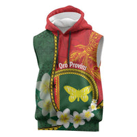 Personalised PNG Oro Provins Sleeveless Hoodie Papua New Guinea Plumeria Melanesian Pattern LT14 Green - Polynesian Pride