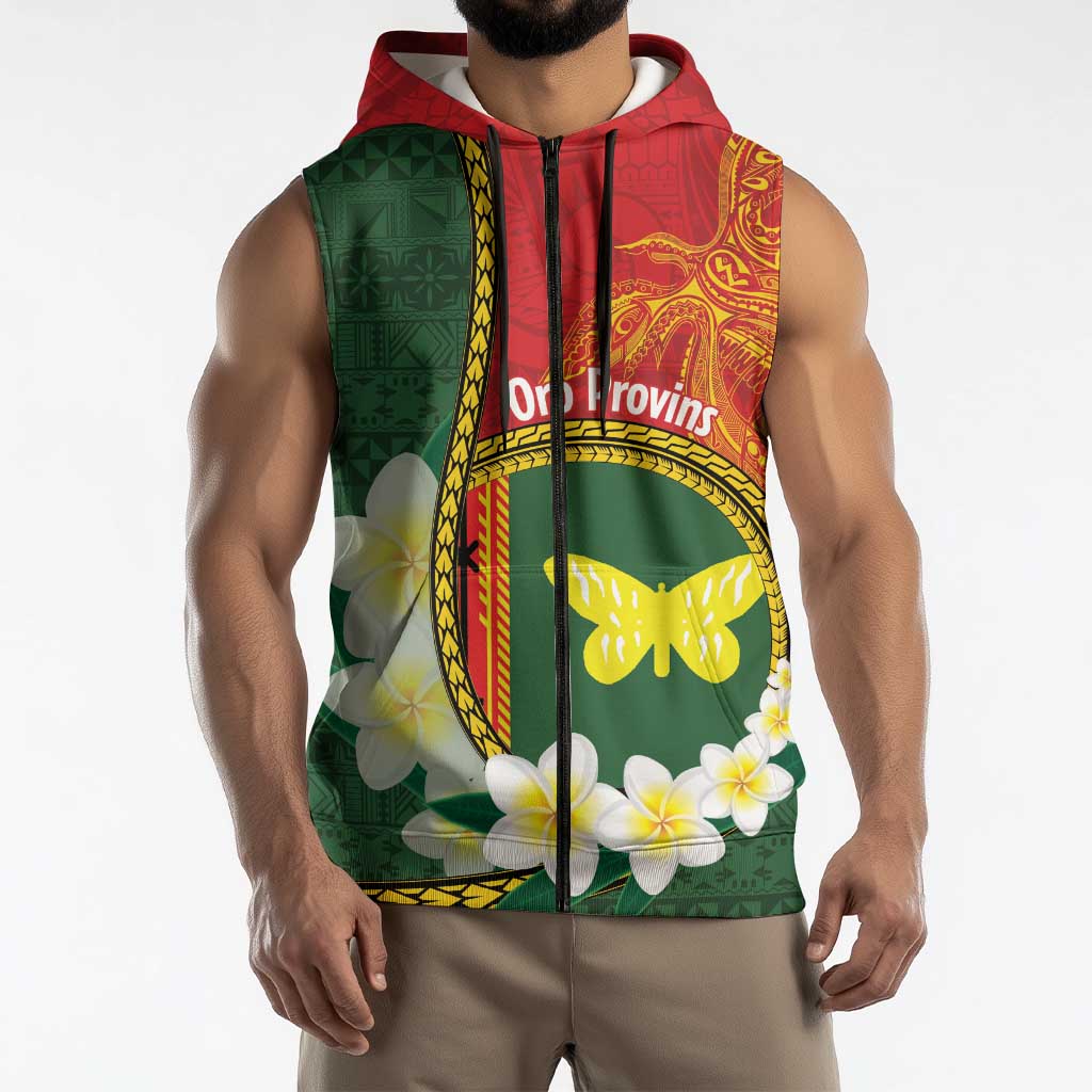 Personalised PNG Oro Provins Sleeveless Zip Hoodie Papua New Guinea Plumeria Melanesian Pattern LT14 - Polynesian Pride