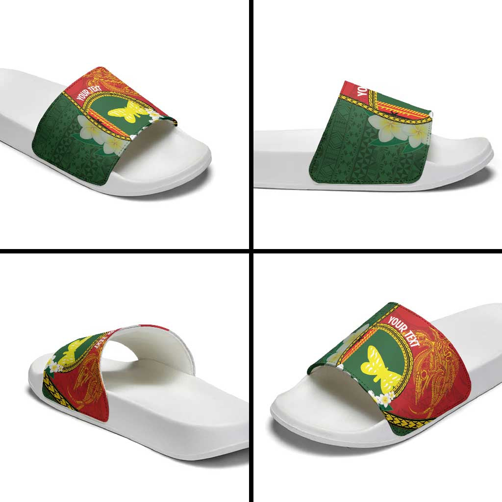 Personalised PNG Oro Provins Slide Sandals Papua New Guinea Plumeria Melanesian Pattern - Polynesian Pride