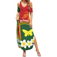 Personalised PNG Oro Provins Summer Maxi Dress Papua New Guinea Plumeria Melanesian Pattern LT14 Women Green - Polynesian Pride