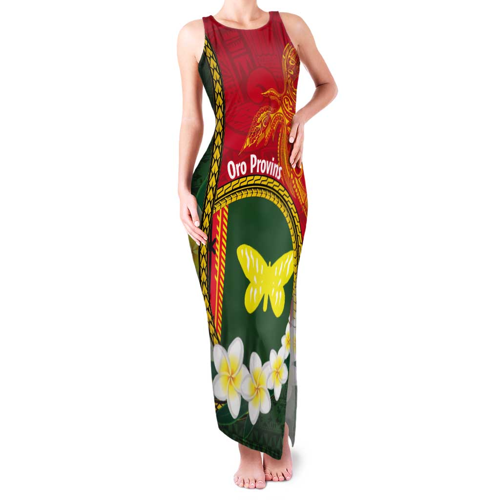 Personalised PNG Oro Provins Tank Maxi Dress Papua New Guinea Plumeria Melanesian Pattern LT14 Women Green - Polynesian Pride