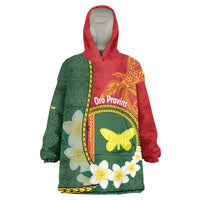 Personalised PNG Oro Provins Wearable Blanket Hoodie Papua New Guinea Plumeria Melanesian Pattern LT14 One Size Green - Polynesian Pride