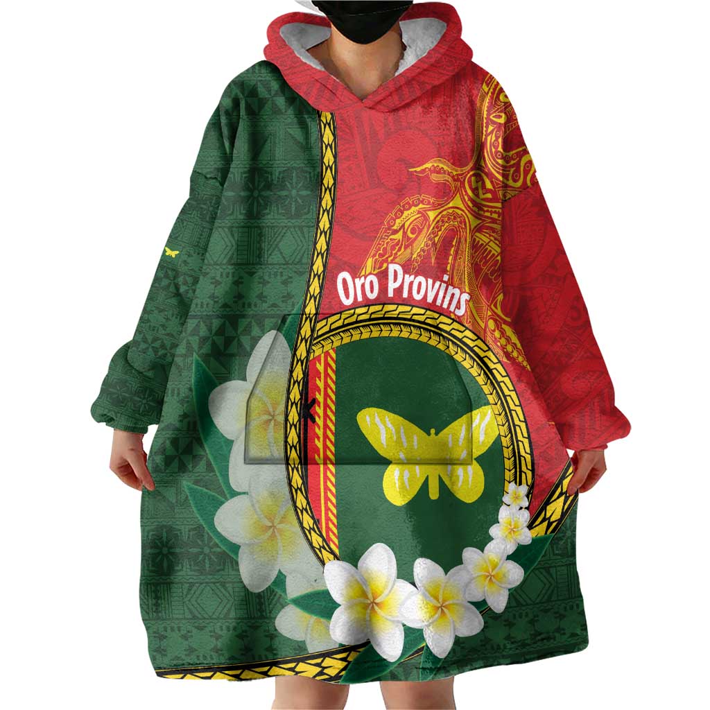 Personalised PNG Oro Provins Wearable Blanket Hoodie Papua New Guinea Plumeria Melanesian Pattern LT14 - Polynesian Pride