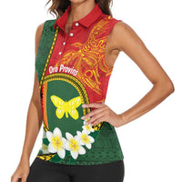Personalised PNG Oro Provins Women Sleeveless Polo Shirt Papua New Guinea Plumeria Melanesian Pattern LT14 - Polynesian Pride
