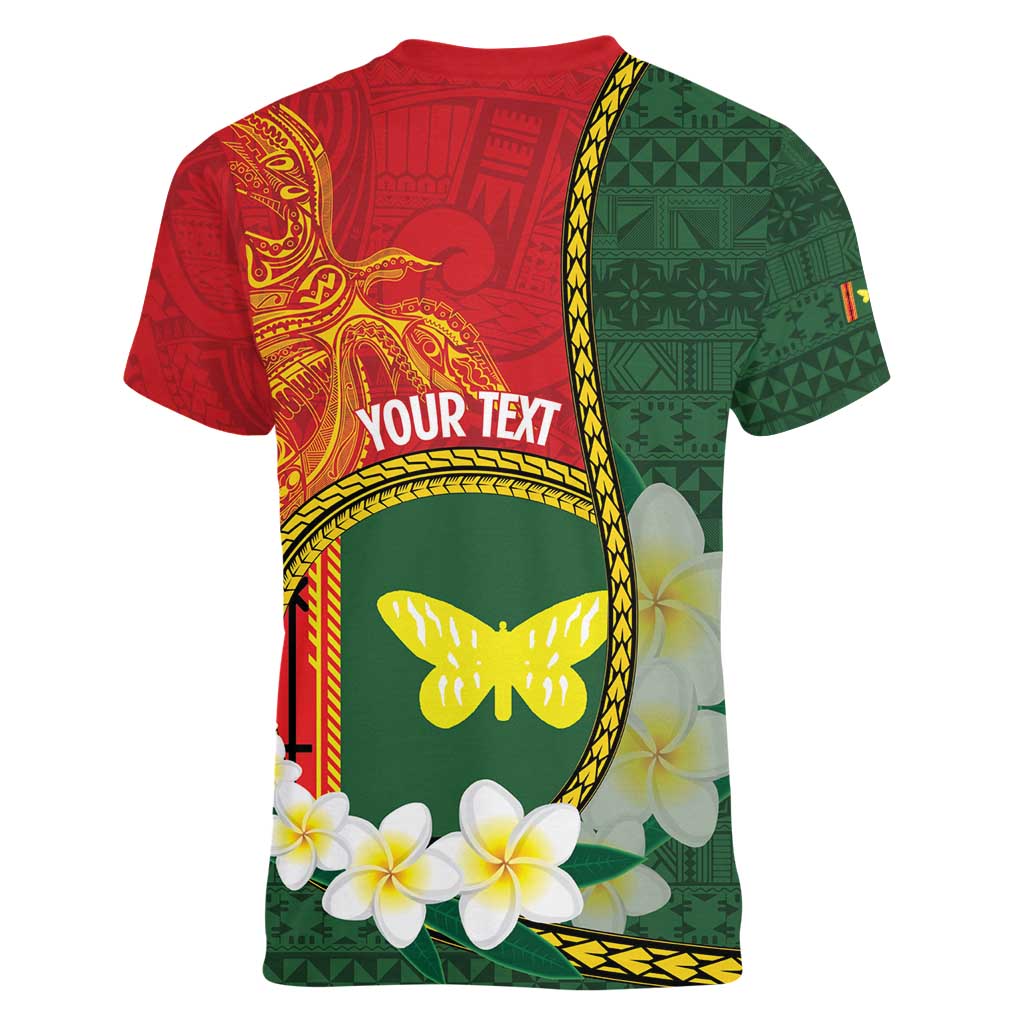 Personalised PNG Oro Provins Women V-Neck T-Shirt Papua New Guinea Plumeria Melanesian Pattern LT14 - Polynesian Pride