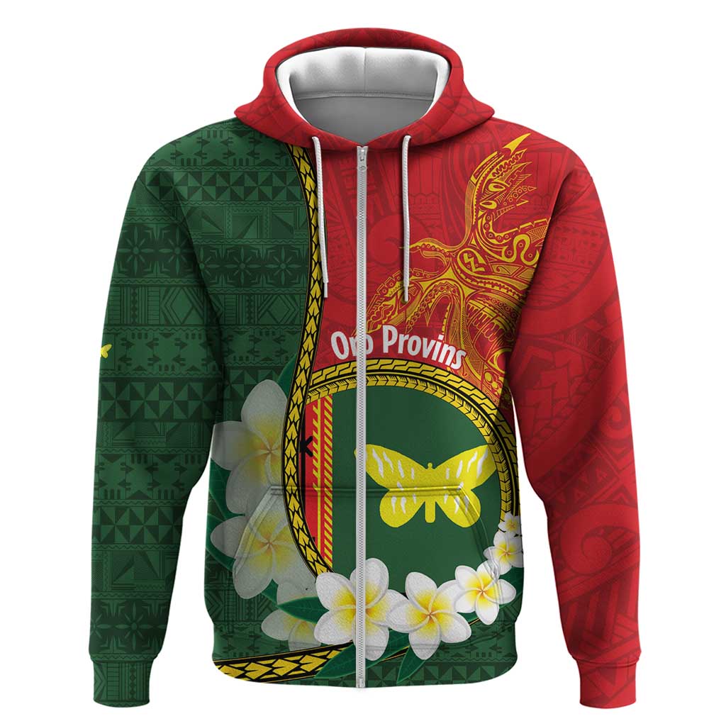 Personalised PNG Oro Provins Zip Hoodie Papua New Guinea Plumeria Melanesian Pattern LT14 Zip Hoodie Green - Polynesian Pride