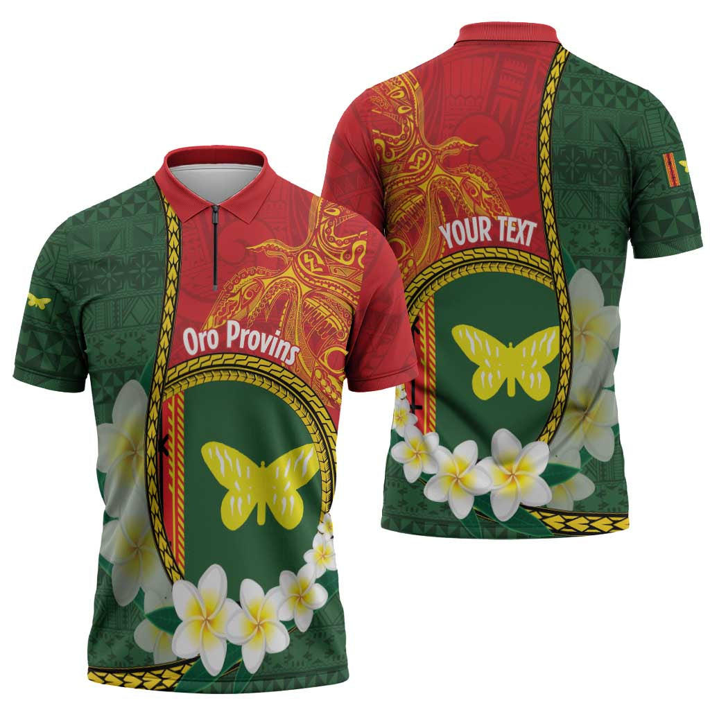 Personalised PNG Oro Provins Zipper Polo Shirt Papua New Guinea Plumeria Melanesian Pattern LT14 - Polynesian Pride
