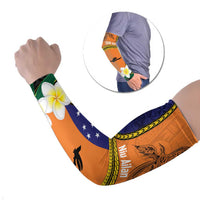 Personalised PNG Niu Ailan Arm Sleeves Papua New Guinea Plumeria Melanesian Pattern LT14 Set of 2 Orange - Polynesian Pride