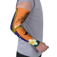 Personalised PNG Niu Ailan Arm Sleeves Papua New Guinea Plumeria Melanesian Pattern LT14 - Polynesian Pride