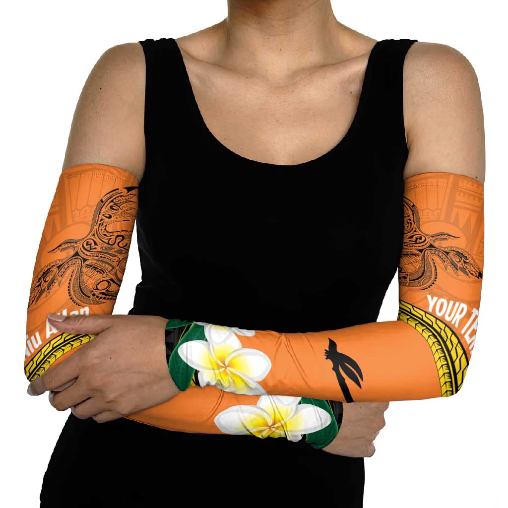 Personalised PNG Niu Ailan Arm Sleeves Papua New Guinea Plumeria Melanesian Pattern LT14 - Polynesian Pride