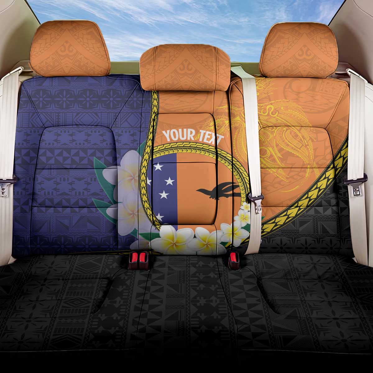 Personalised PNG Niu Ailan Back Car Seat Cover Papua New Guinea Plumeria Melanesian Pattern LT14 One Size Orange - Polynesian Pride