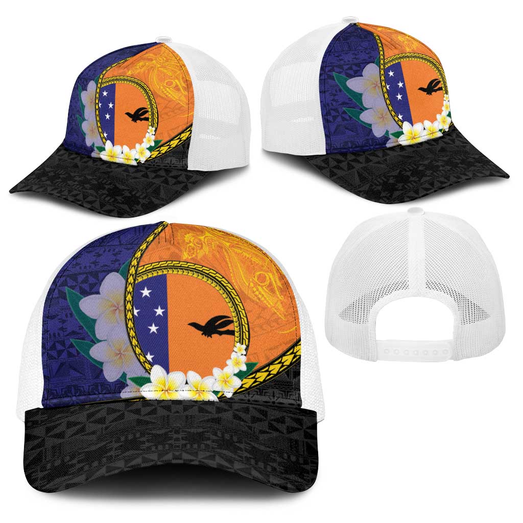 PNG Niu Ailan Baseball Net Cap Papua New Guinea Plumeria Melanesian Pattern - Polynesian Pride