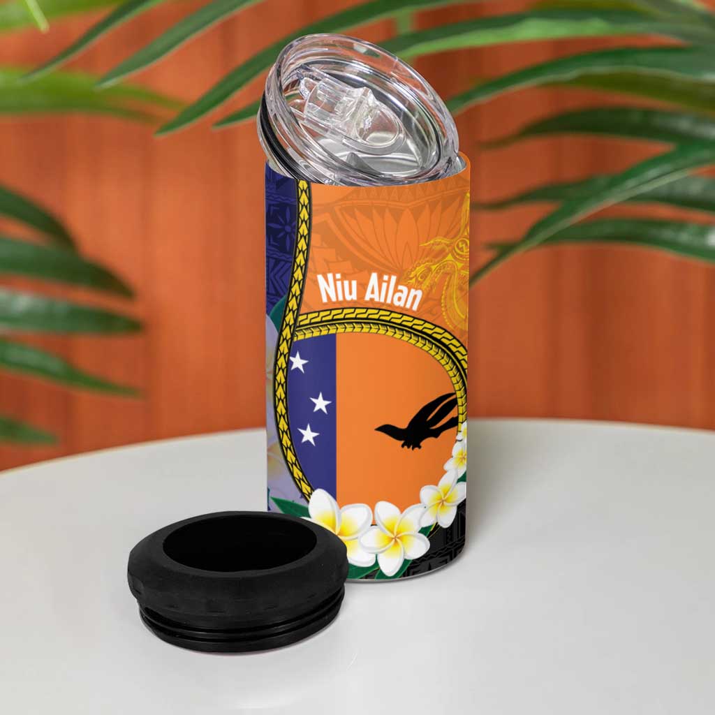 Personalised PNG Niu Ailan 4 in 1 Can Cooler Tumbler Papua New Guinea Plumeria Melanesian Pattern LT14 - Polynesian Pride