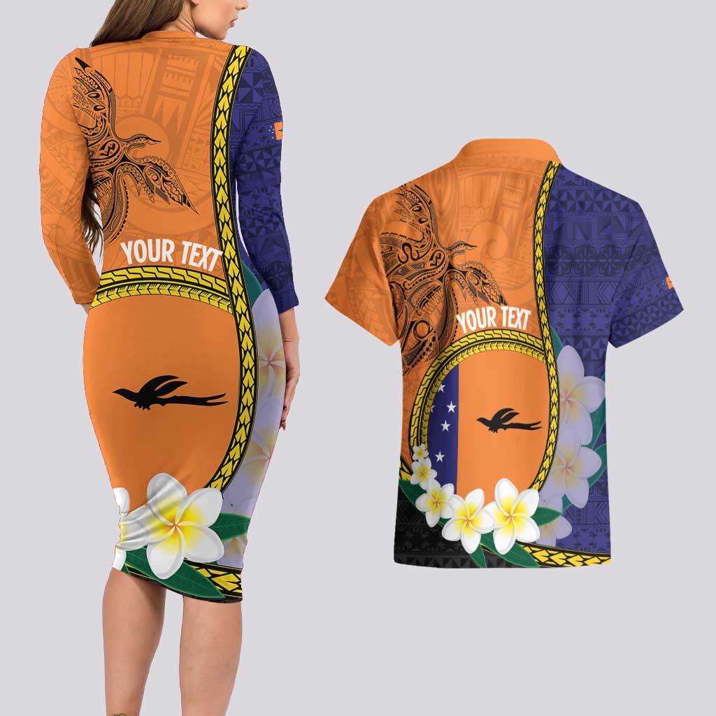 Personalised PNG Niu Ailan Couples Matching Long Sleeve Bodycon Dress and Hawaiian Shirt Papua New Guinea Plumeria Melanesian Pattern LT14 - Polynesian Pride