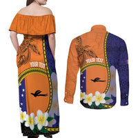 Personalised PNG Niu Ailan Couples Matching Off Shoulder Maxi Dress and Long Sleeve Button Shirt Papua New Guinea Plumeria Melanesian Pattern LT14 - Polynesian Pride