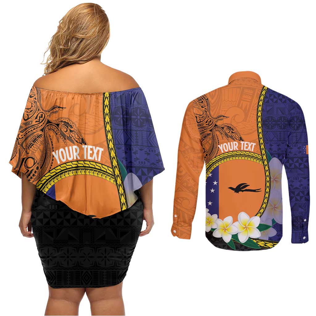 Personalised PNG Niu Ailan Couples Matching Off Shoulder Short Dress and Long Sleeve Button Shirt Papua New Guinea Plumeria Melanesian Pattern LT14 - Polynesian Pride