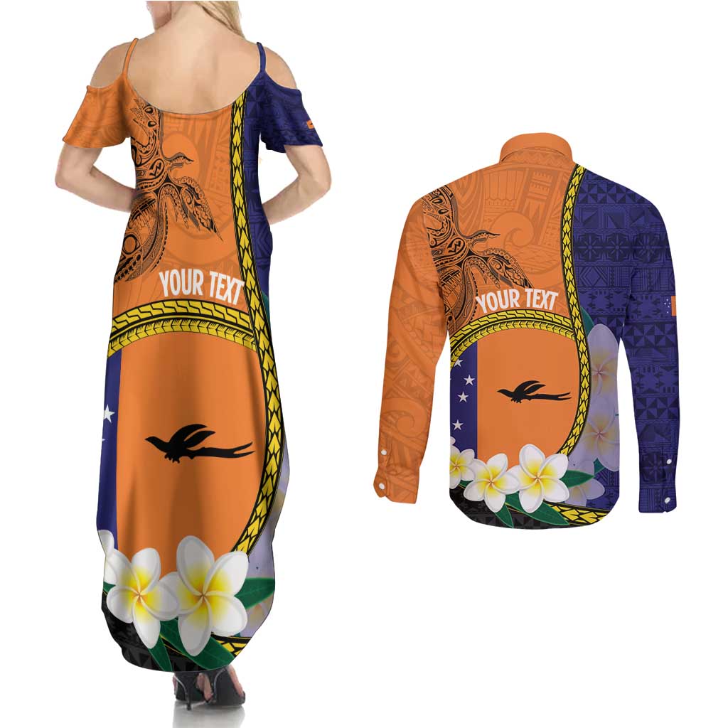 Personalised PNG Niu Ailan Couples Matching Summer Maxi Dress and Long Sleeve Button Shirt Papua New Guinea Plumeria Melanesian Pattern LT14 - Polynesian Pride