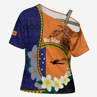 Personalised PNG Niu Ailan Cross Shoulder Shirt Papua New Guinea Plumeria Melanesian Pattern LT14 Female Orange - Polynesian Pride