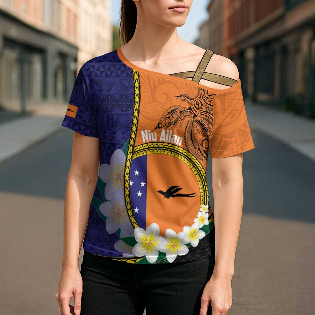 Personalised PNG Niu Ailan Cross Shoulder Shirt Papua New Guinea Plumeria Melanesian Pattern LT14 - Polynesian Pride