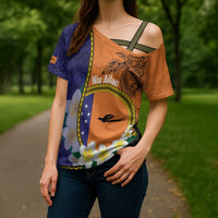 Personalised PNG Niu Ailan Cross Shoulder Shirt Papua New Guinea Plumeria Melanesian Pattern LT14 - Polynesian Pride