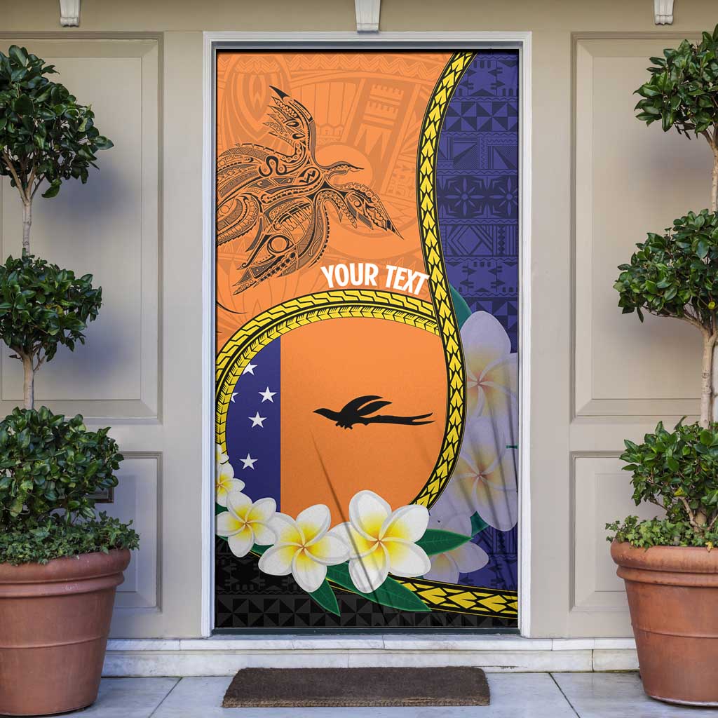 Personalised PNG Niu Ailan Door Cover Papua New Guinea Plumeria Melanesian Pattern LT14 Orange - Polynesian Pride