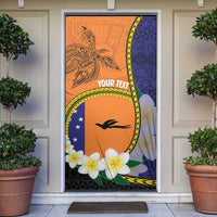 Personalised PNG Niu Ailan Door Cover Papua New Guinea Plumeria Melanesian Pattern LT14 Orange - Polynesian Pride
