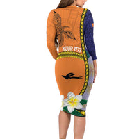 Personalised PNG Niu Ailan Family Matching Long Sleeve Bodycon Dress and Hawaiian Shirt Papua New Guinea Plumeria Melanesian Pattern LT14 - Polynesian Pride