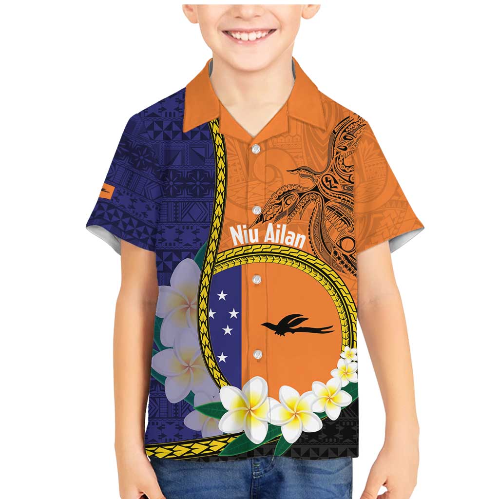 Personalised PNG Niu Ailan Family Matching Mermaid Dress and Hawaiian Shirt Papua New Guinea Plumeria Melanesian Pattern LT14 Son's Shirt Orange - Polynesian Pride