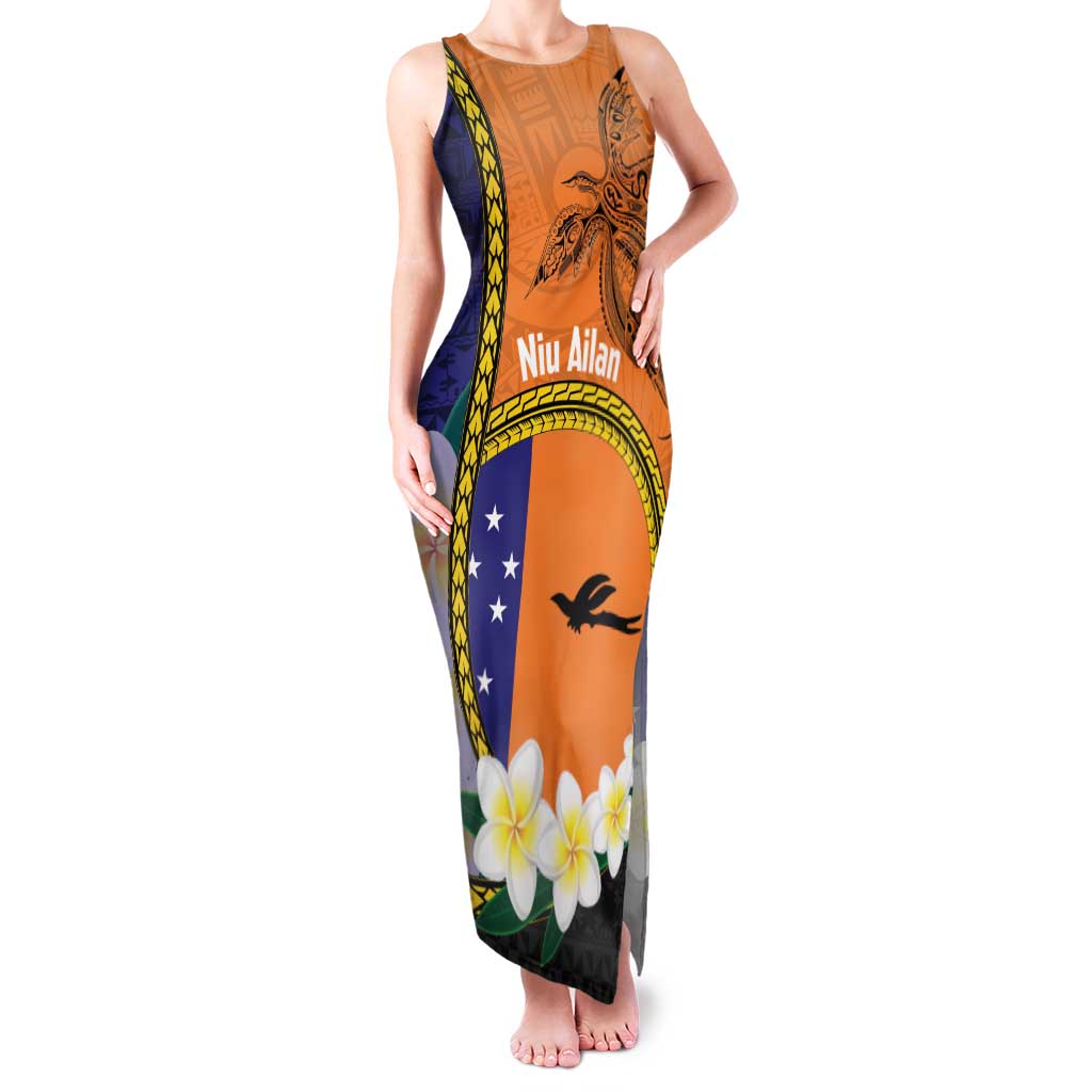 Personalised PNG Niu Ailan Family Matching Tank Maxi Dress and Hawaiian Shirt Papua New Guinea Plumeria Melanesian Pattern LT14 Mom's Dress Orange - Polynesian Pride